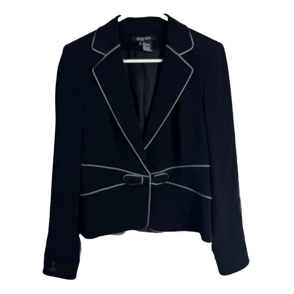 Etcetera Womens 6 Black Blazer White Trim Bow Career Jacket